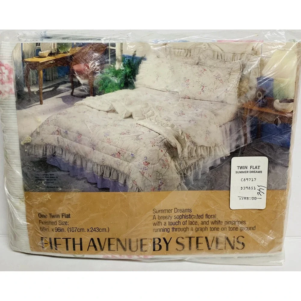 Vtg Fifth Ave Stevens No Iron Twin Flat Sheet Ruffle Lace Pretty Floral NOS NEW